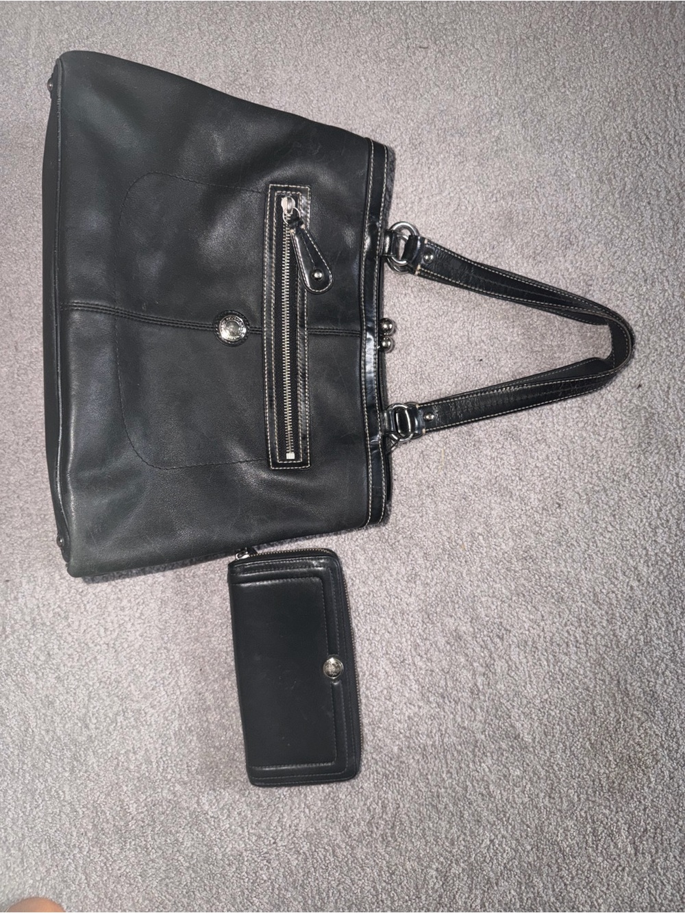 Coach Black Leather Shoulder Bag with Matching Wallet